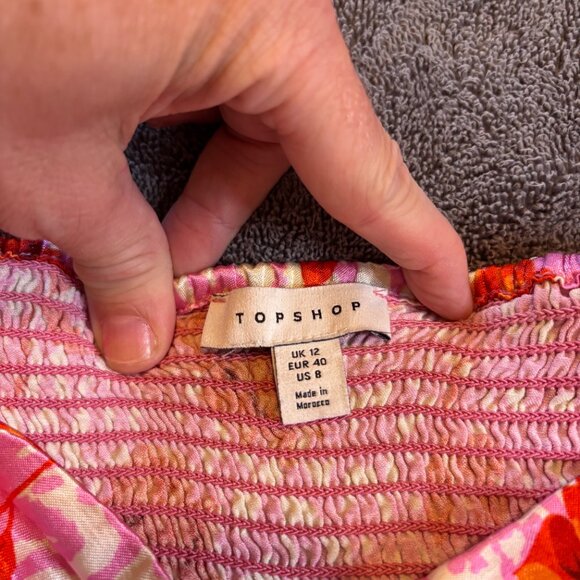 Topshop Rose Animal Print Satin Long Sleeve Crop Top Pink Red Size 8 #187 - Picture 8 of 11